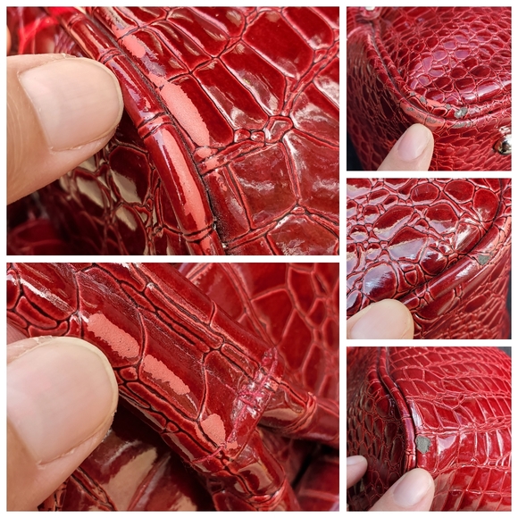 Samantha Brown Travel Bag Carry On Croc Embossed Red Weekender Handles 15x14x9" - Picture 16 of 16